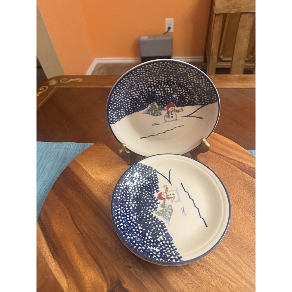 A Thompson Pottery Snowman Christmas Salad Plate 7 5/8" Diameter A SET OF 4 - Picture 3 of 4